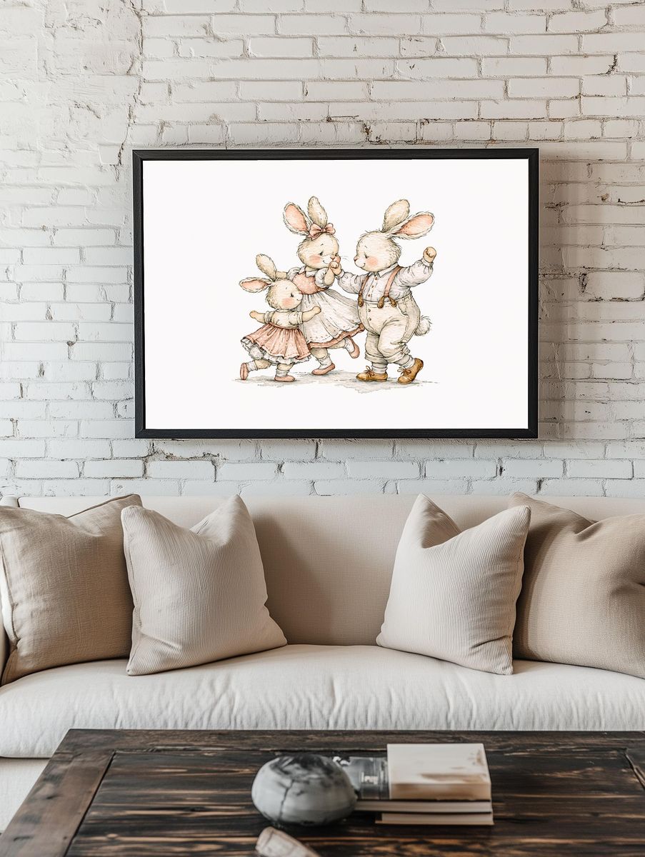 Bunny Family Watercolor Poster. — room view 1