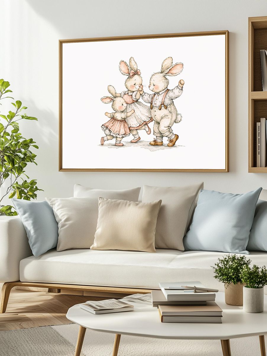 Bunny Family Watercolor Poster. — room view 2