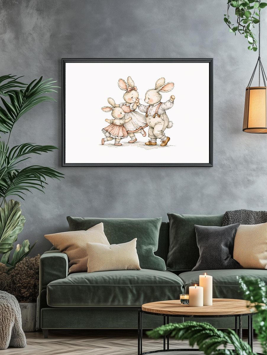 Bunny Family Watercolor Poster. — room view 4