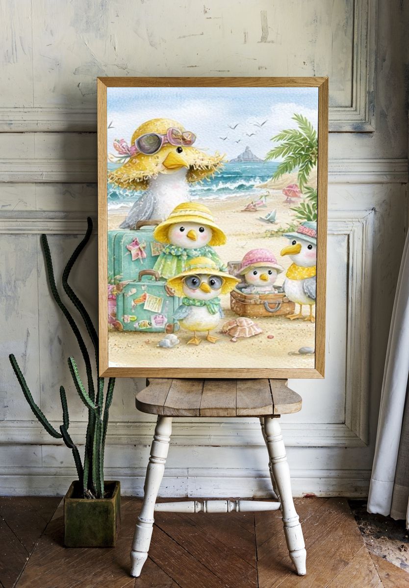 Beach Birds Watercolor Poster. — room view 1