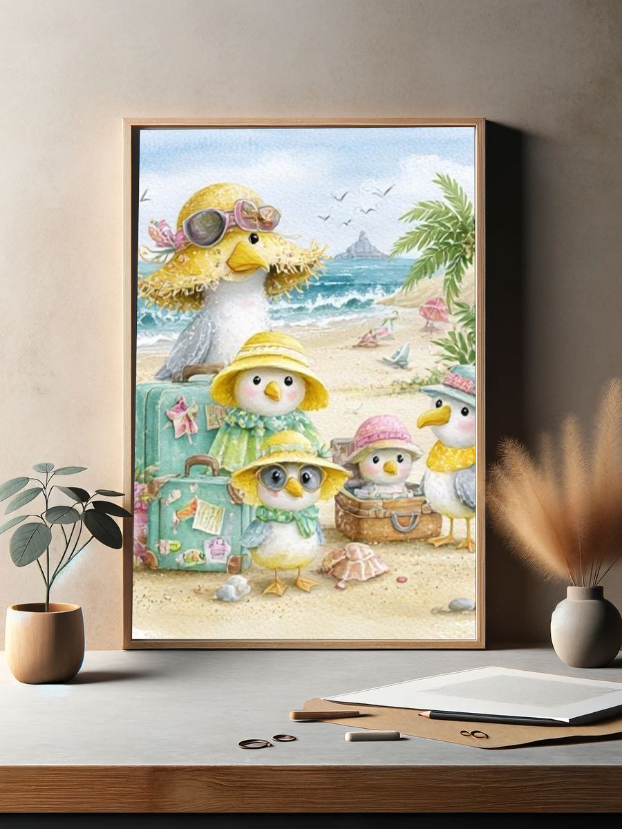 Beach Birds Watercolor Poster. — room view 2