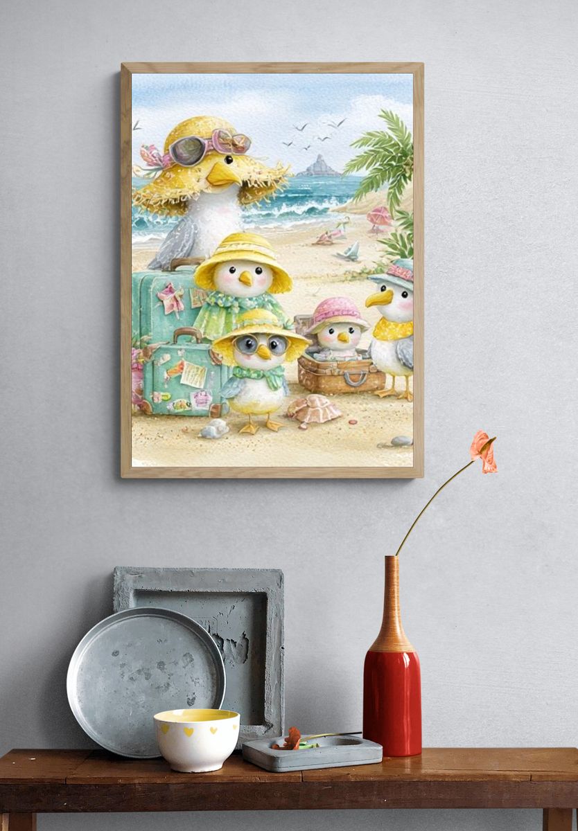 Beach Birds Watercolor Poster. — room view 3
