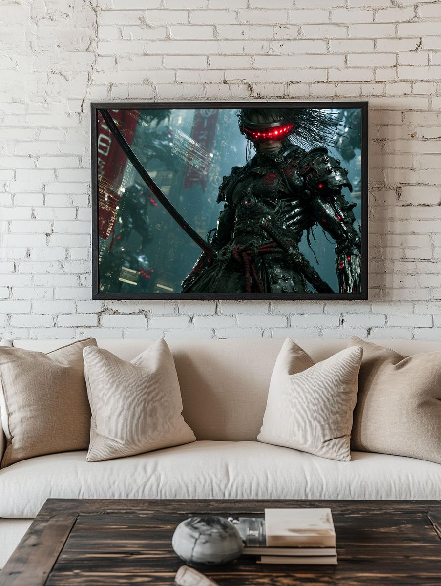 Cyber Samurai Neon Poster. room preview