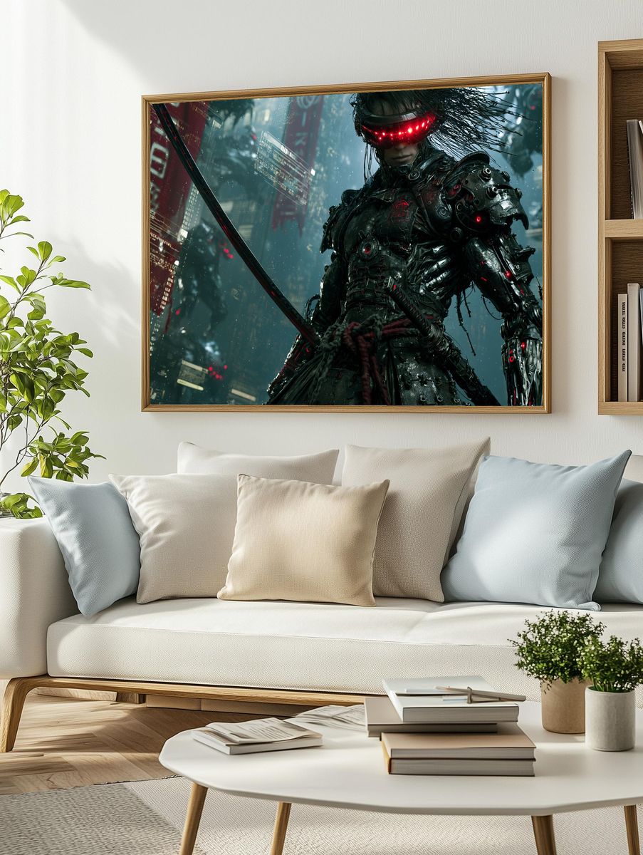 Cyber Samurai Neon Poster. — room view 2