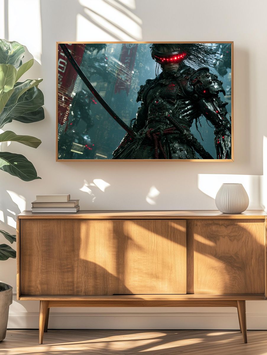 Cyber Samurai Neon Poster. — room view 3