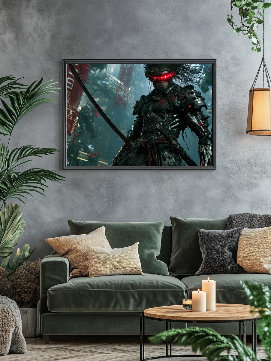 Cyber Samurai Neon Poster. — room view 4