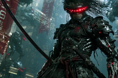 Cyber Samurai Neon Poster. poster