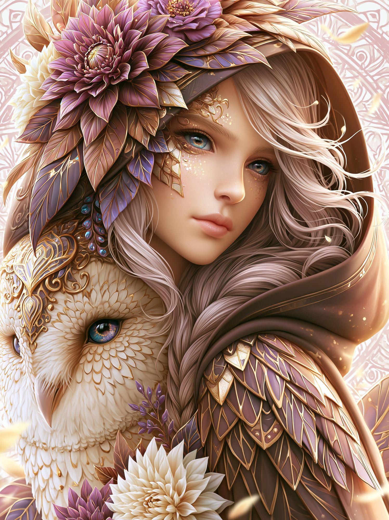 Fantasy Girl and Owl Illustration Poster. poster detail