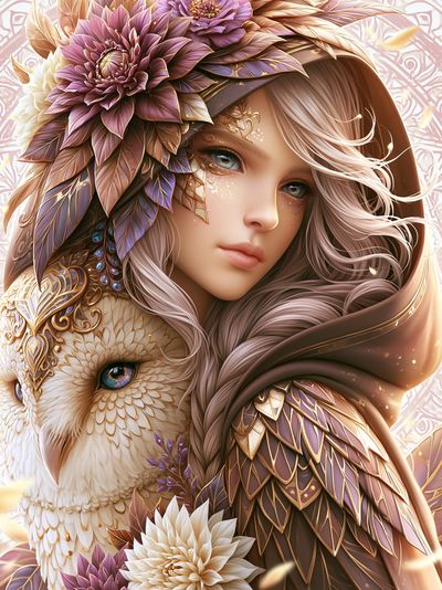 Fantasy Girl and Owl Illustration Poster. poster