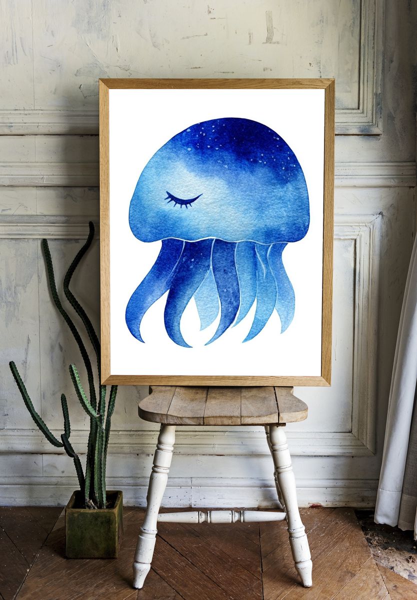 Sleeping Jellyfish Watercolor Poster. room preview