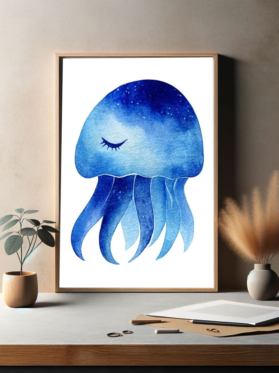 Sleeping Jellyfish Watercolor Poster. — room view 2
