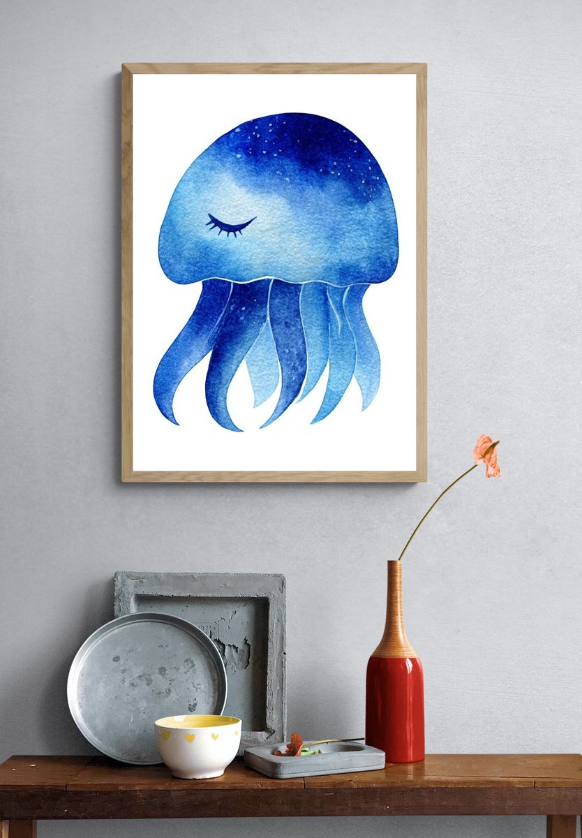 Sleeping Jellyfish Watercolor Poster. — room view 3