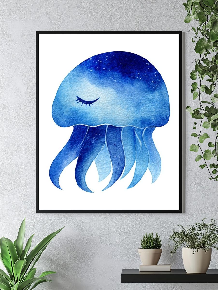 Sleeping Jellyfish Watercolor Poster. — room view 4
