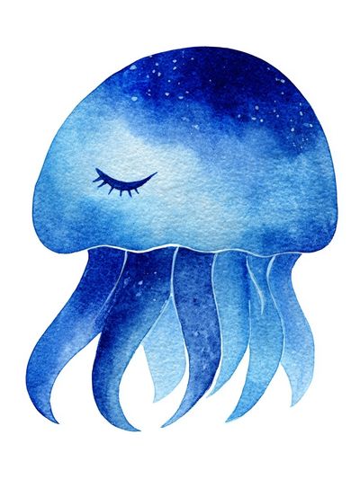 Sleeping Jellyfish Watercolor Poster. poster