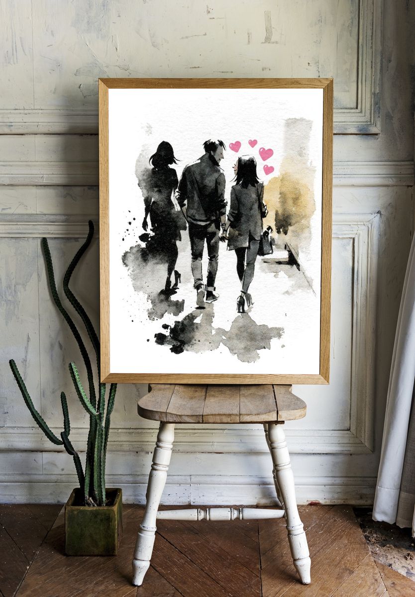 Watercolor Couple Walk Poster. room preview
