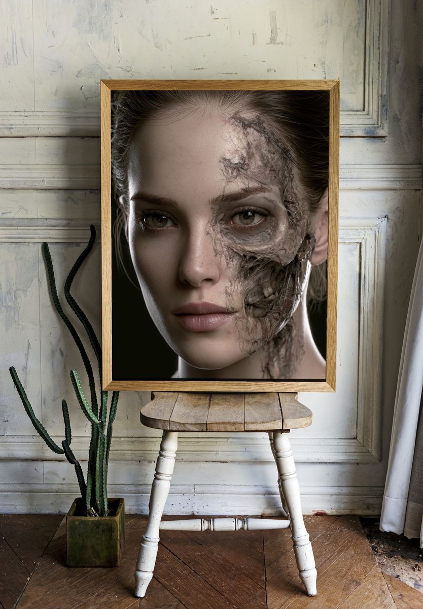 Cyborg Woman Portrait Print. room preview