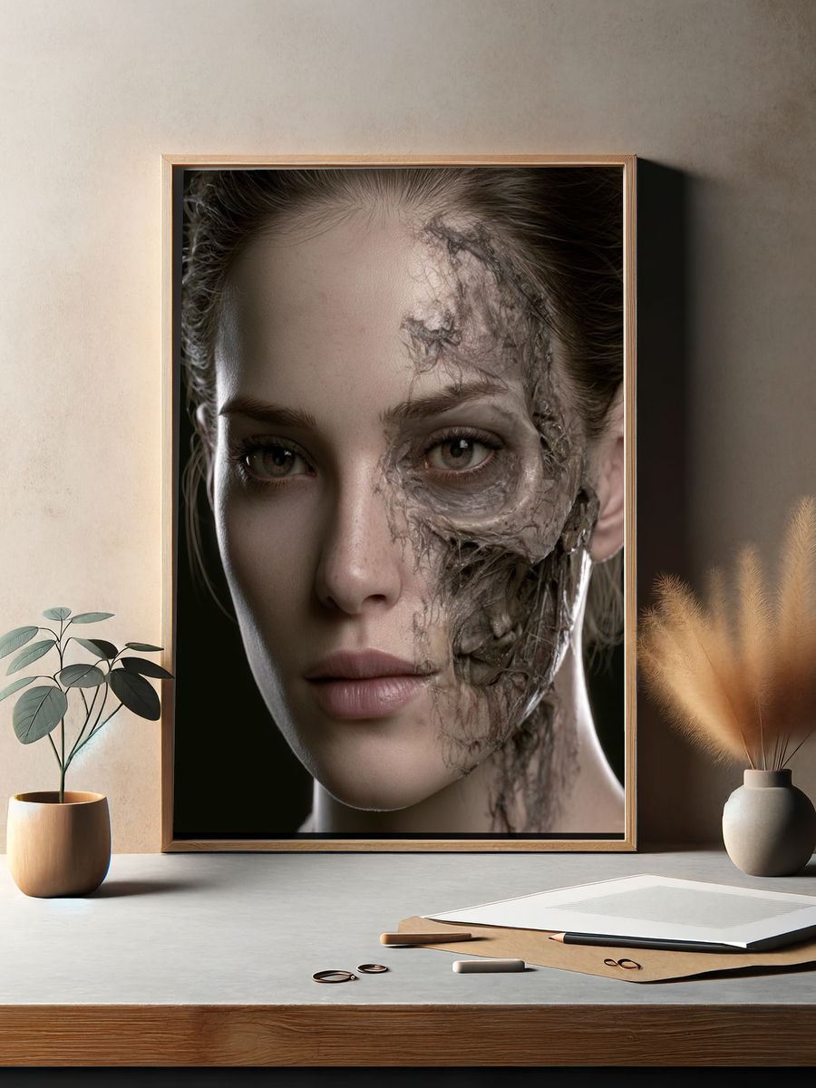 Cyborg Woman Portrait Print. — room view 2