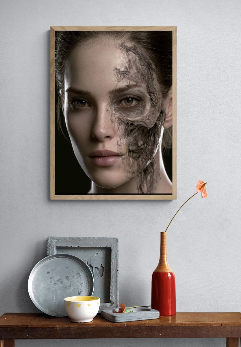Cyborg Woman Portrait Print. — room view 3