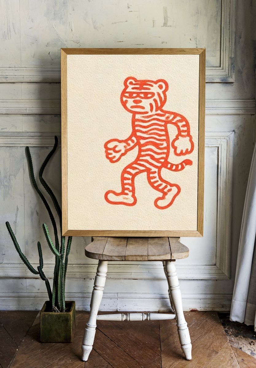 Walking Tiger Illustration Print. room preview