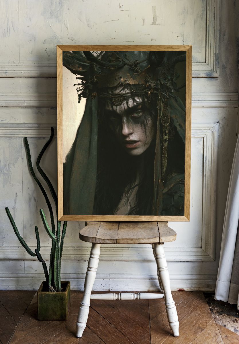 Dark Forest Queen Portrait Print. — room view 1