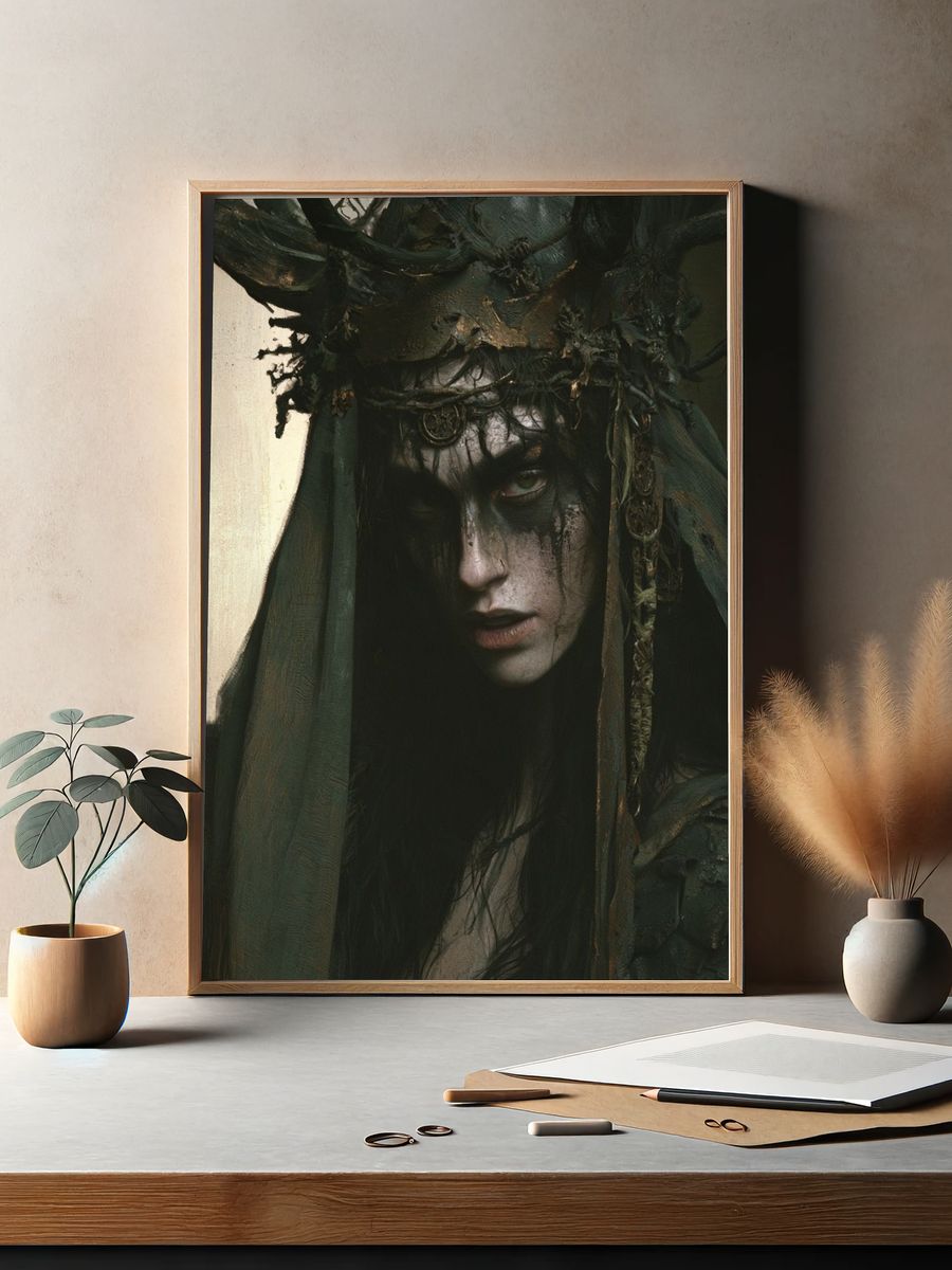 Dark Forest Queen Portrait Print. — room view 2