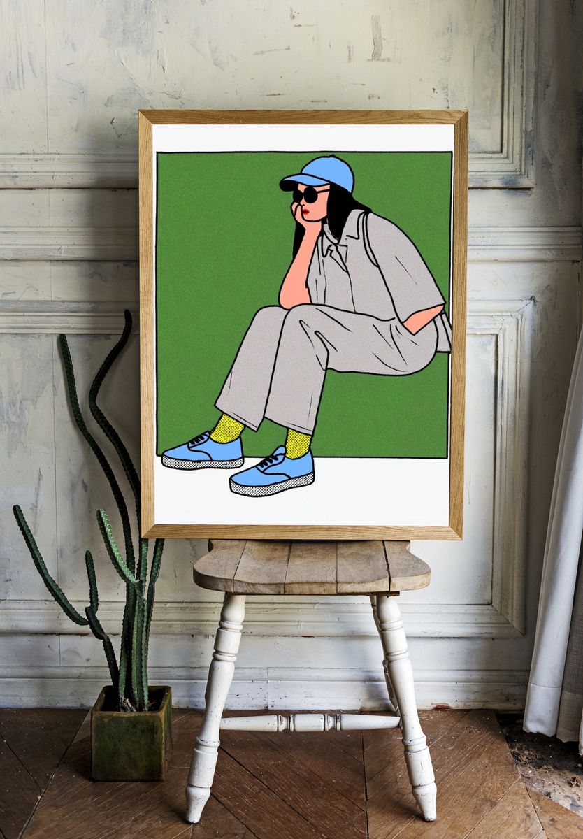 Seated Woman Illustration Poster. — room view 1