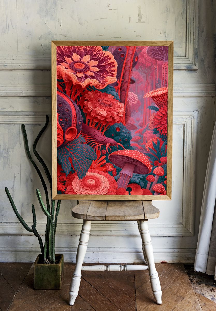 Surreal Mushroom Forest Illustration Poster. — room view 1