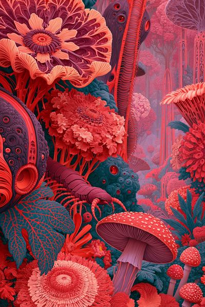 Surreal Mushroom Forest Illustration Poster. poster print