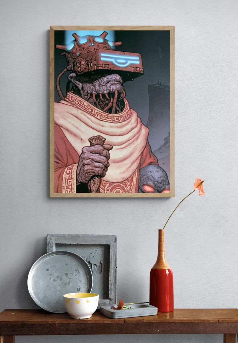 Cyber Shaman Skull Illustration Poster. — room view 3