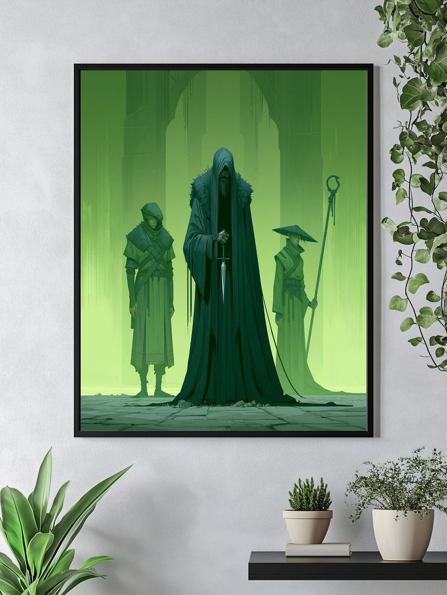 Green Hooded Guardians Illustration Poster. — room view 4