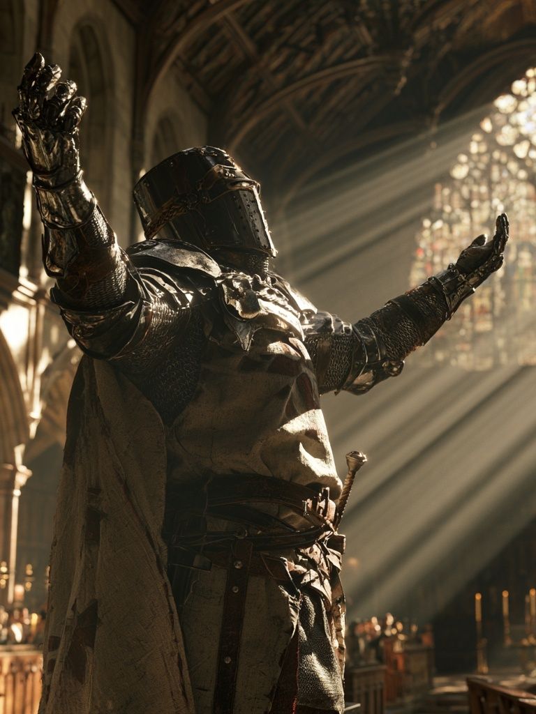 Knight in Cathedral Light Poster. poster — illustration art