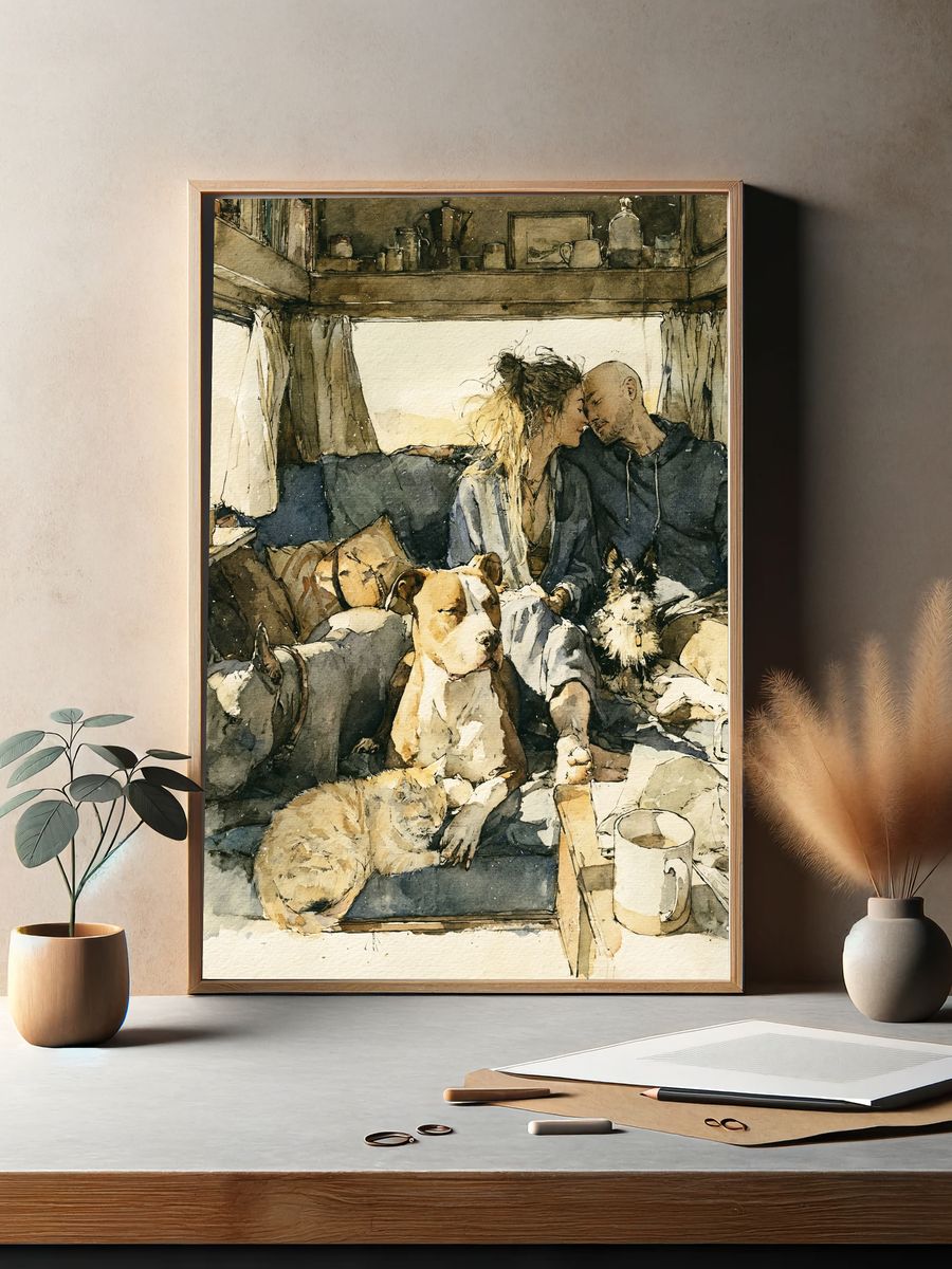 Cozy Van Life with Dogs Print. — room view 2