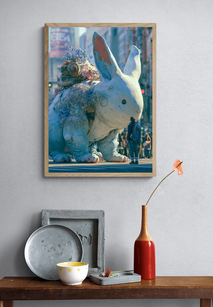 Surreal Giant Rabbit City Poster. — room view 3
