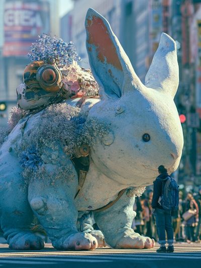 Surreal Giant Rabbit City Poster.