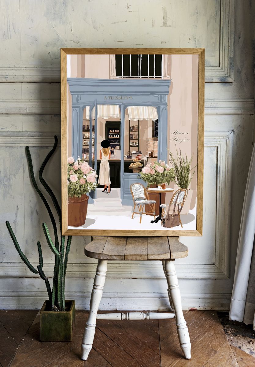 Paris Café Street Scene Illustration Poster. — room view 1