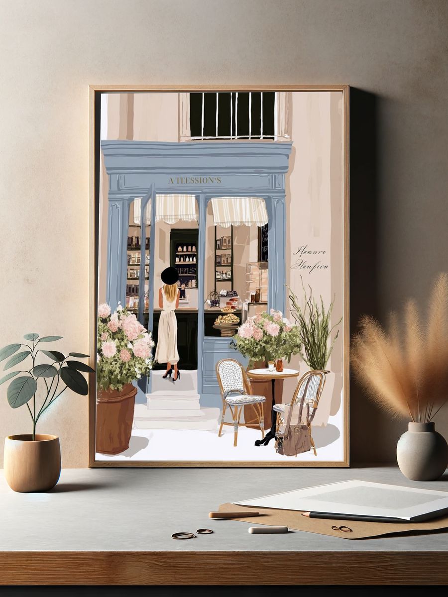 Paris Café Street Scene Illustration Poster. — room view 2