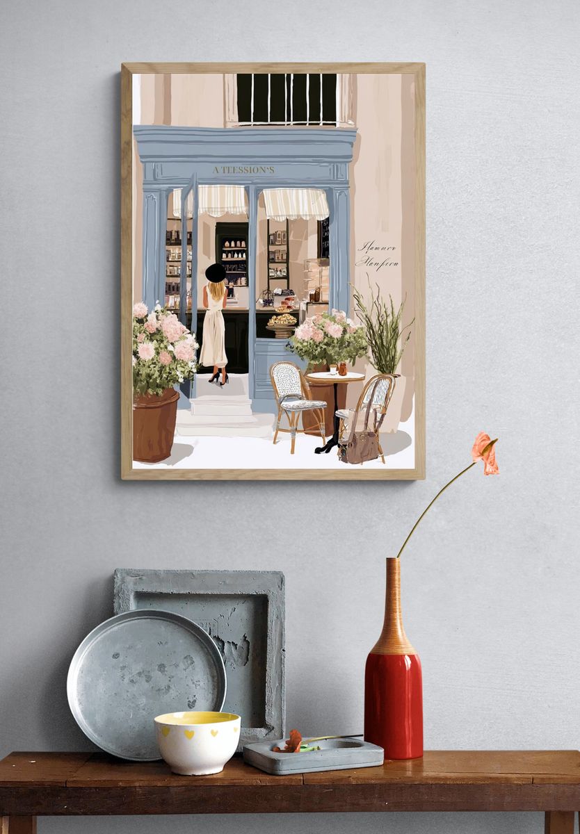 Paris Café Street Scene Illustration Poster. — room view 3