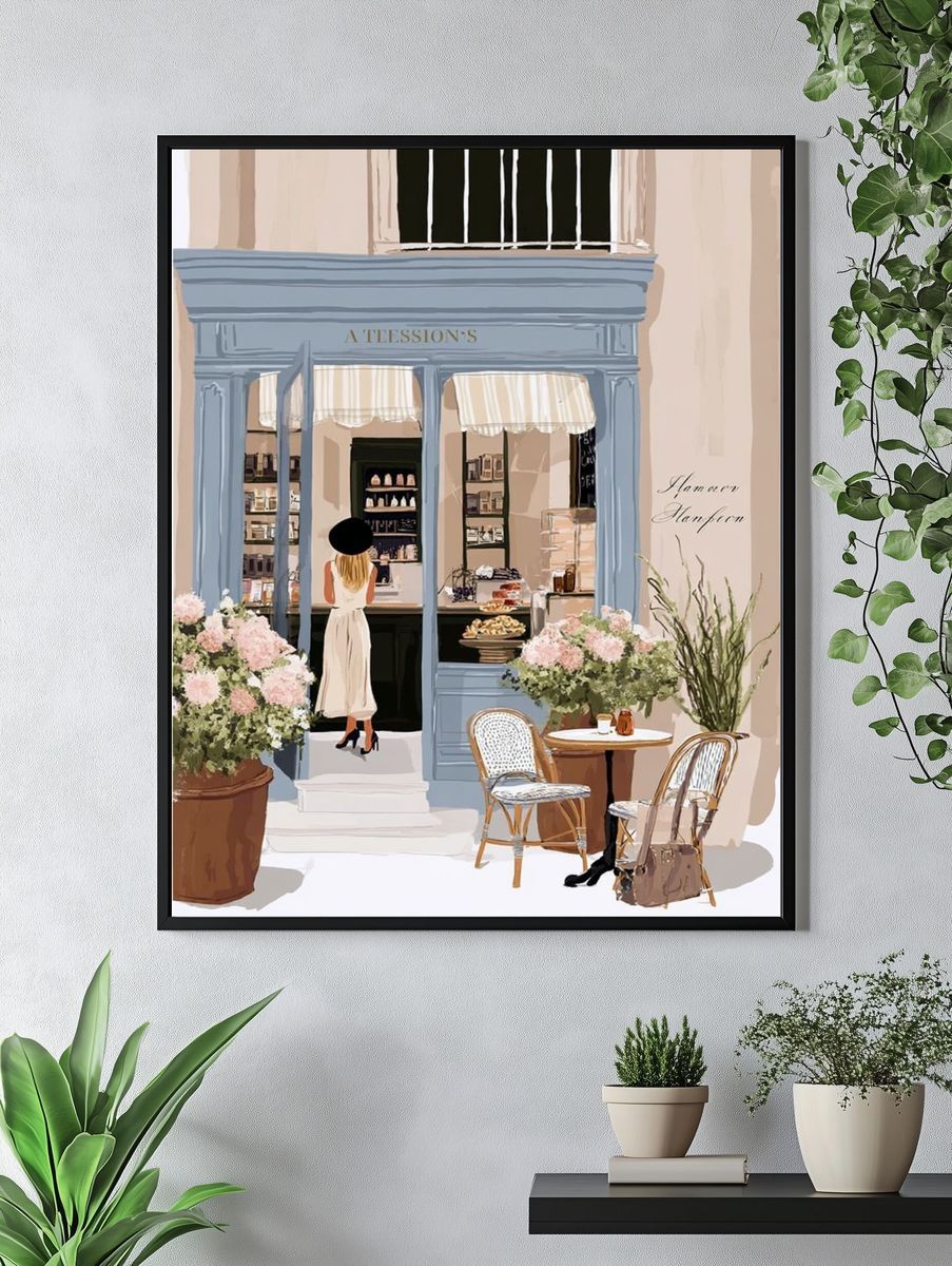 Paris Café Street Scene Illustration Poster. — room view 4