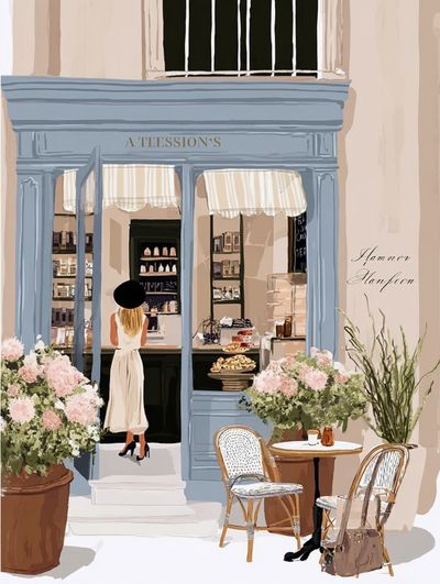 Paris Café Street Scene Illustration Poster. poster print