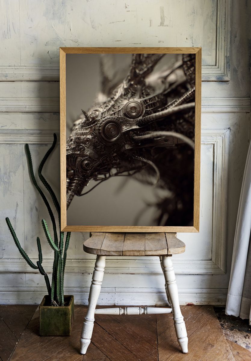 Mechanical Creature Portrait Print. room preview