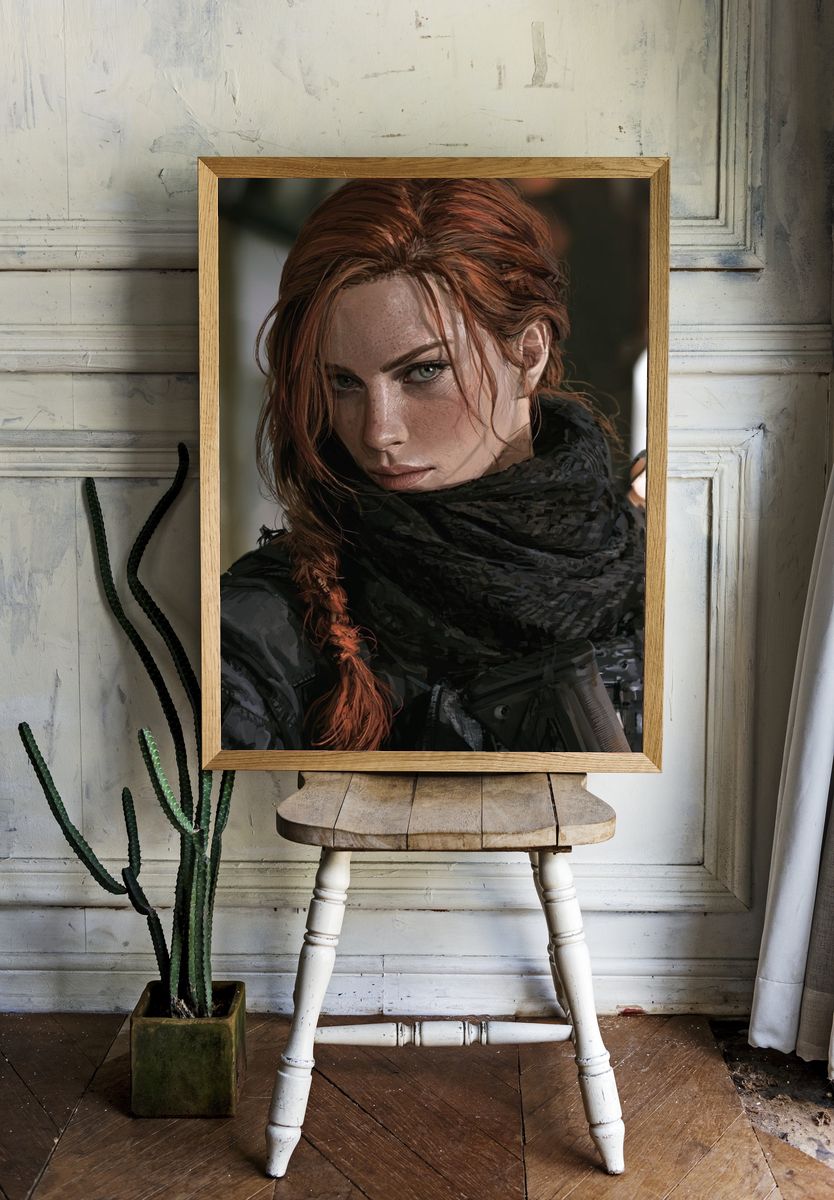 Red-Haired Warrior Portrait Print. room preview