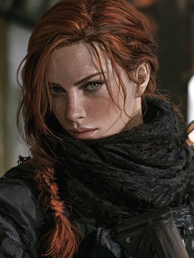 Red-Haired Warrior Portrait Print. poster