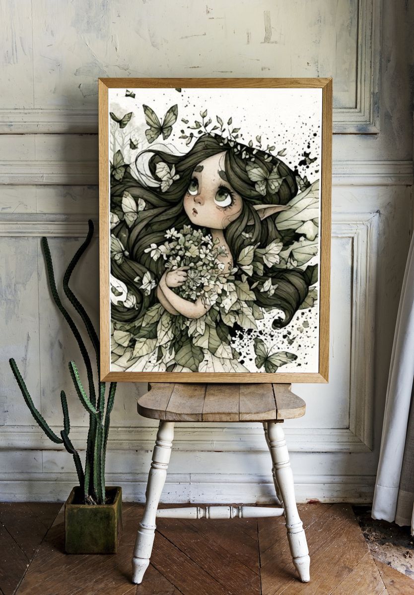 Forest Girl Watercolor Poster. room preview