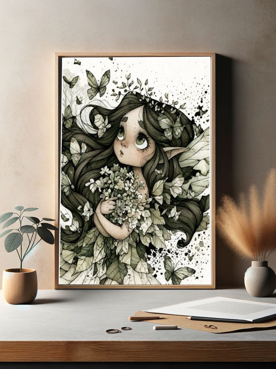 Forest Girl Watercolor Poster. — room view 2
