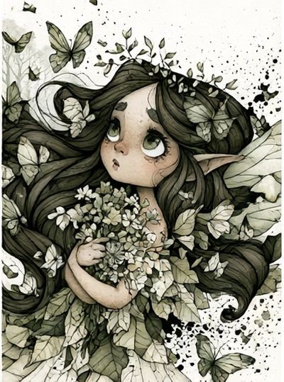 Forest Girl Watercolor Poster.