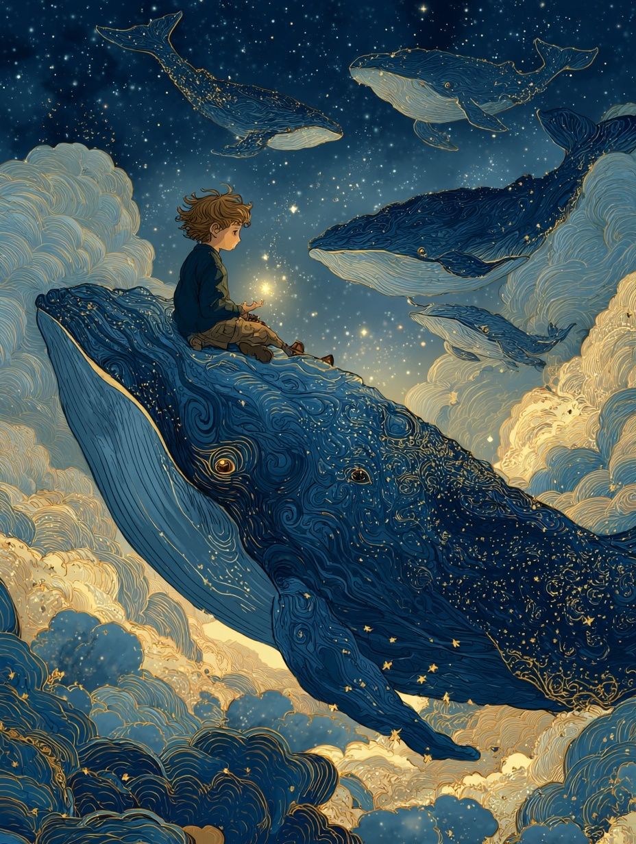 Boy on Whale Dreamscape Poster. poster — illustration art
