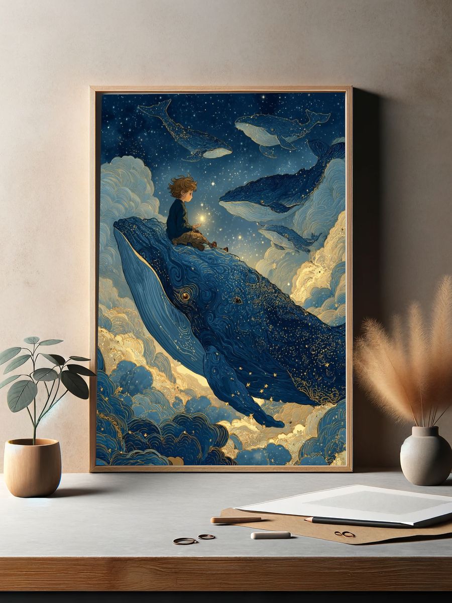 Boy on Whale Dreamscape Poster. — room view 2