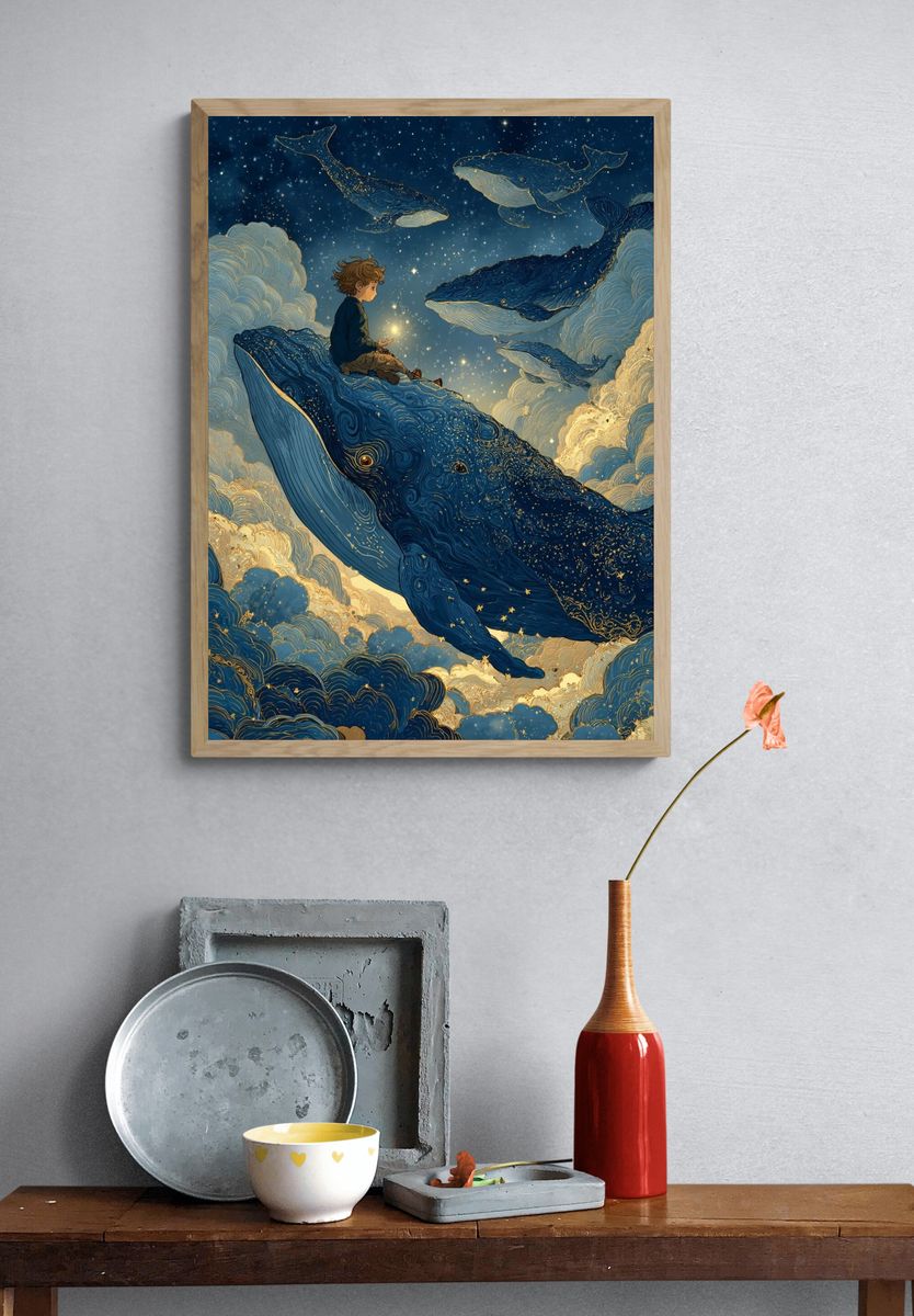 Boy on Whale Dreamscape Poster. — room view 3