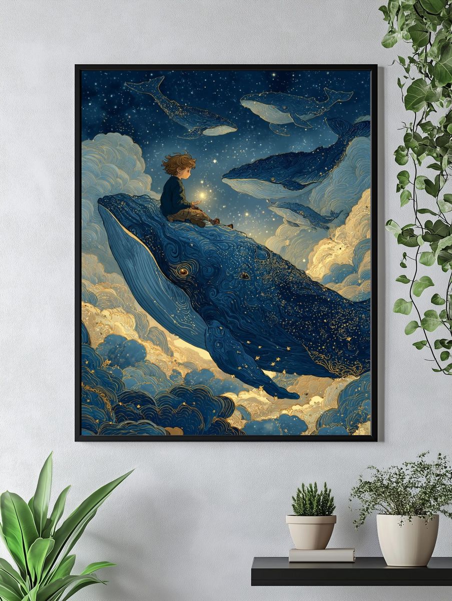 Boy on Whale Dreamscape Poster. — room view 4