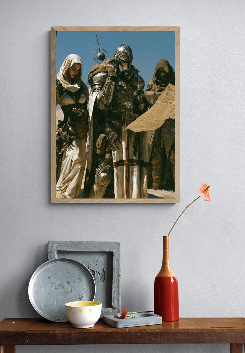 Desert Sci-Fi Travelers Illustration Poster. — room view 3
